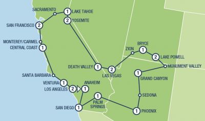 Map showing the Tour regions